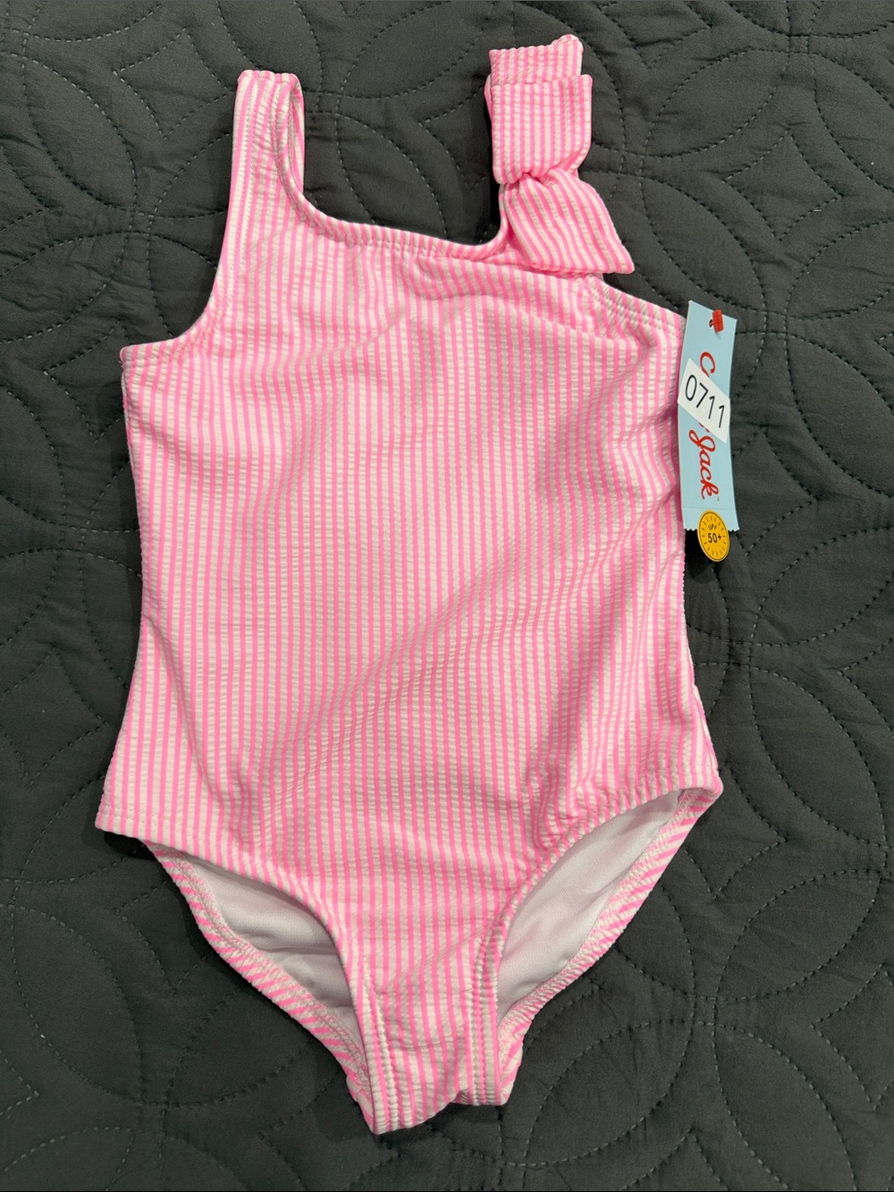 Cat & Jack Pink Striped One-Shoulder Swimsuit